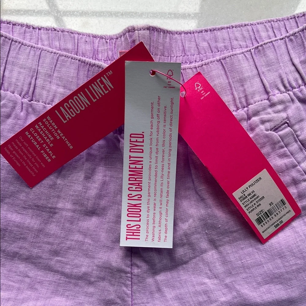 Lilly Pulitzer Brea Linen Women's Shorts Purple Iris Size XS NWT - Picture 2 of 4